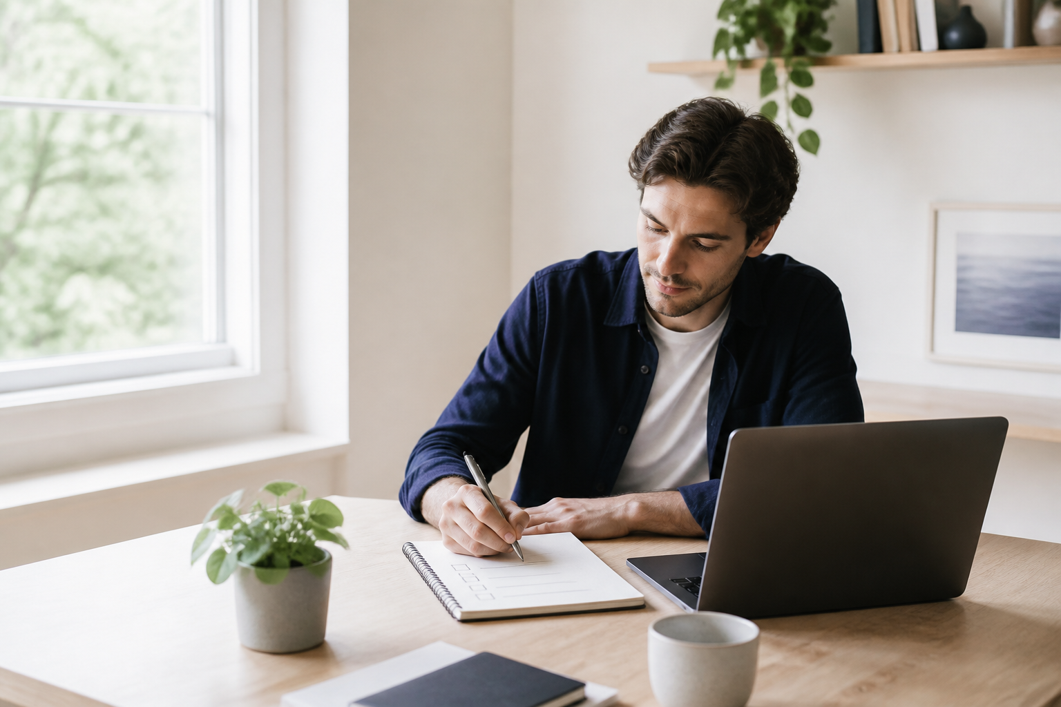 Starter die zijn eerste ondernemingsstappen plant aan een bureau